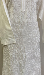 将图像加载到图库查看器中, Sabiya Women's Lakhnavi Handcrafted Chanderi Silk Chikankari Unstitched Kurti Fabric - HONC0222896