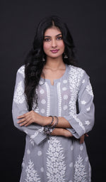 Load image into Gallery viewer, Safina Women's Lakhnavi Handcrafted Modal Cotton Chikankari Kurta And Palazzo Set - HONC0124063