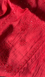Load image into Gallery viewer, Women's Lakhnavi Handcrafted Mul Chanderi Chikankari Semi - Stitched Kurti Fabric - HONC0243902
