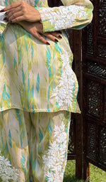 Load image into Gallery viewer, Farzeen Women's Lakhnavi Handcrafted Modal Silk Chikankari Top And Pant Set - HONC0246061