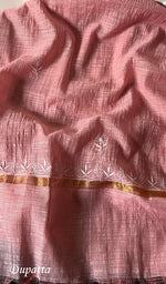 将图像加载到图库查看器中, Women's Lakhnavi Handcrafted Linen Cotton Semi -Stitched Anarkali And Dupatta Set - HONC0246476