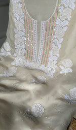 Load image into Gallery viewer, Women's Lakhnavi Handcrafted Pure Organza Chikankari Unstitched Kurta And Dupatta Set- HONC0300419