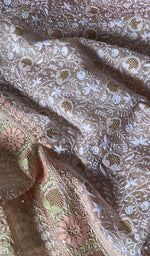 Load image into Gallery viewer, Women's Lakhnavi Handcrafted Pure Organza Chikankari Semi - Stitched Kurta And Dupatta Set- HONC0240389