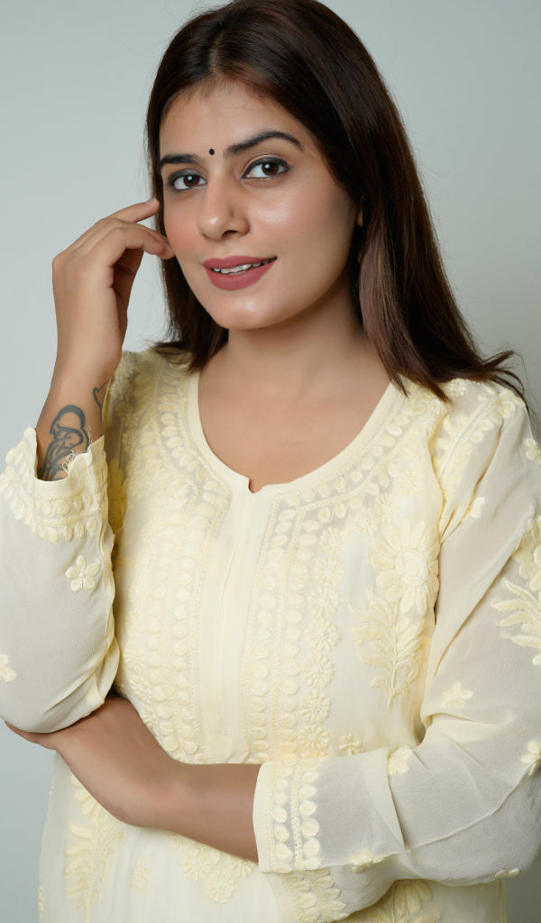 Women's Lakhnavi Handcrafted Viscose Georgette Chikankari Kurti - HONC0119262