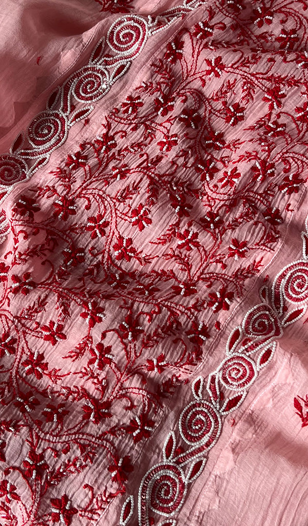 Aaliyah Women's Lakhnavi Handcrafted Mul Chanderi Semi - Stitched Kurta And Dupatta Set - HONC0241754