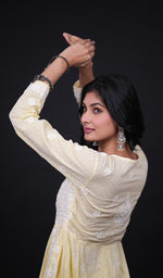 将图像加载到图库查看器中, Zulekha Women's Lucknowi Handcrafted Mul Cotton Chikankari Gown - HONC0150412