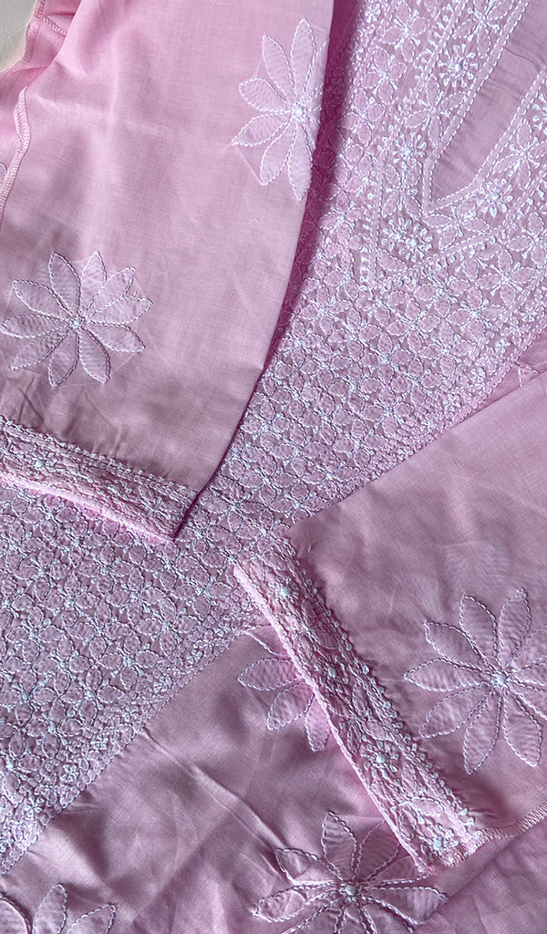 Pink Cotton Chikankari Semi