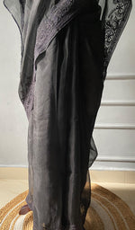 Load image into Gallery viewer, Women's Lucknowi Handcrafted Pure Organza Silk Chikankari Saree - HONC0236358