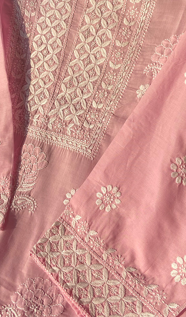 Cotton Pink Women's Lakhnavi Handcrafted Cotton Chikankari Semi
