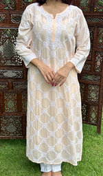 Load image into Gallery viewer, Ansara Women's Lucknowi Handcrafted Cotton Chikankari Kurti - HONC0221386