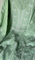 将图像加载到图库查看器中, Women's Lakhnavi Handcrafted Linen Cotton Semi -Stitched Anarkali And Dupatta Set - HONC0246487