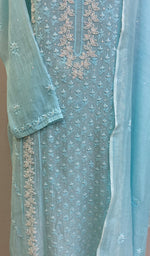 Load image into Gallery viewer, Saziya Women's Lakhnavi Handcrafted Mul Chanderi Semi - Stitched Kurta And Dupatta Set - HONC090424