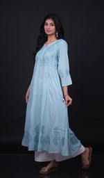 Load image into Gallery viewer, Sabana Women's Lucknowi Handcrafted Mul Cotton Chikankari Anarkali Dress- HONC0164020