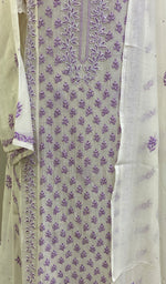 Load image into Gallery viewer, Saziya Women's Lakhnavi Handcrafted Mul Chanderi Semi - Stitched Kurta And Dupatta Set - HONC0222862