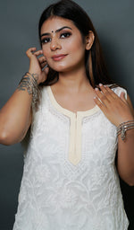 Load image into Gallery viewer, Women's Lucknowi Handcrafted Faux-Georgette Chikankari Top- HONC0140438