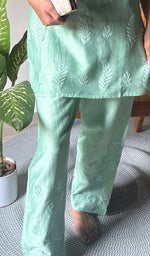 Load image into Gallery viewer, Amreena Women's Lakhnavi Handcrafted Chanderi Silk Chikankari Top And Pant Set - HONC0290578