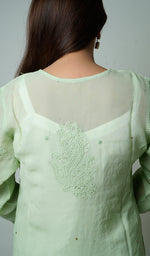 将图像加载到图库查看器中, Women's Lakhnavi Handcrafted Viscose Georgette Chikankari Kurta And Sharara Set With Dupatta - HONC0142362