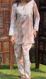 Load image into Gallery viewer, Farzeen Women's Lakhnavi Handcrafted Modal Silk Chikankari Top And Pant Set - HONC0246089