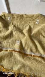 Load image into Gallery viewer, Women's Lakhnavi Handcrafted Linen Cotton Semi -Stitched Anarkali And Dupatta Set - HONC0246480