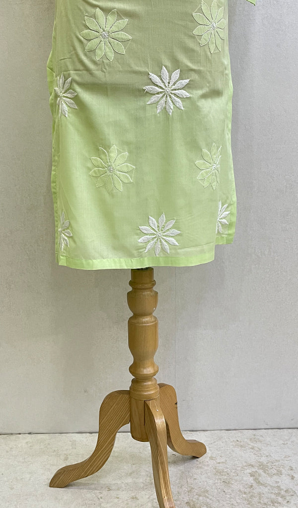 Green Women's Lucknowi Handcrafted Cotton Chikankari Kurti