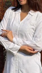 Load image into Gallery viewer, Women's Lakhnavi Handcrafted Modal Cotton Chikankari Top - HONC0248882