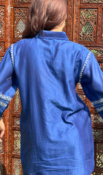 Load image into Gallery viewer, Women's Lakhnavi Handcrafted Chanderi Silk Chikankari Blue Top And Pant Set