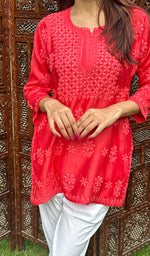 Load image into Gallery viewer, Hania Women's Lakhnavi Handcrafted Chanderi Silk Chikankari Top - HONC0237453