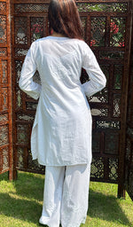 Load image into Gallery viewer, Nazneen Women's Lakhnavi Handcrafted Cotton Chikankari Kurta And Palazzo Set - HONC0239067
