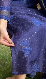 Load image into Gallery viewer, Rose Women's Lucknowi Handcrafted Pure Organza Silk Stitched Chikankari Kurta, Dupatta With Pant Set- HONC072938