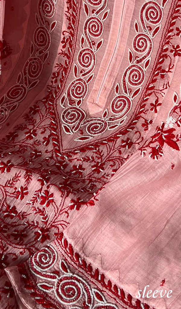 Aaliyah Women's Lakhnavi Handcrafted Mul Chanderi Semi - Stitched Kurta And Dupatta Set - HONC0241754