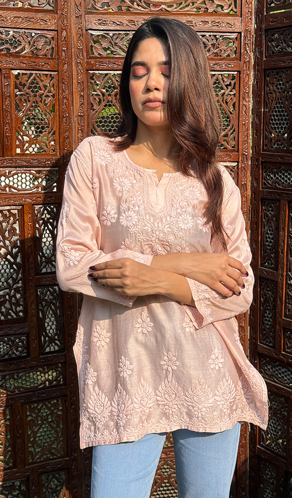 Women's Lakhnavi Handcrafted Mul Chanderi Chikankari Top - HONC0334148 main image 0