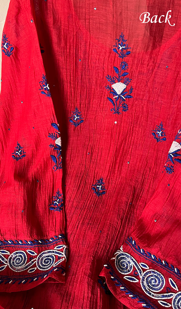 Aaliyah Women's Lakhnavi Handcrafted Mul Chanderi Semi - Stitched Kurta And Dupatta Set - HONC0260914