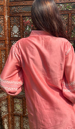 Load image into Gallery viewer, Women's Pink Lakhnavi Handcrafted Chanderi Silk Chikankari Top And Pant Set