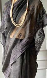 Load image into Gallery viewer, Women's Lucknowi Handcrafted Pure Organza Silk Chikankari Saree - HONC0236358