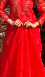 将图像加载到图库查看器中, Rose Women's Lucknowi Handcrafted Pure Organza Silk Stitched Chikankari Kurta, Dupatta With Pant Set- HONC0264141