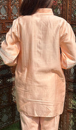 Load image into Gallery viewer, Women's Peach Lakhnavi Handcrafted Chanderi Silk Chikankari Top And Pant Set