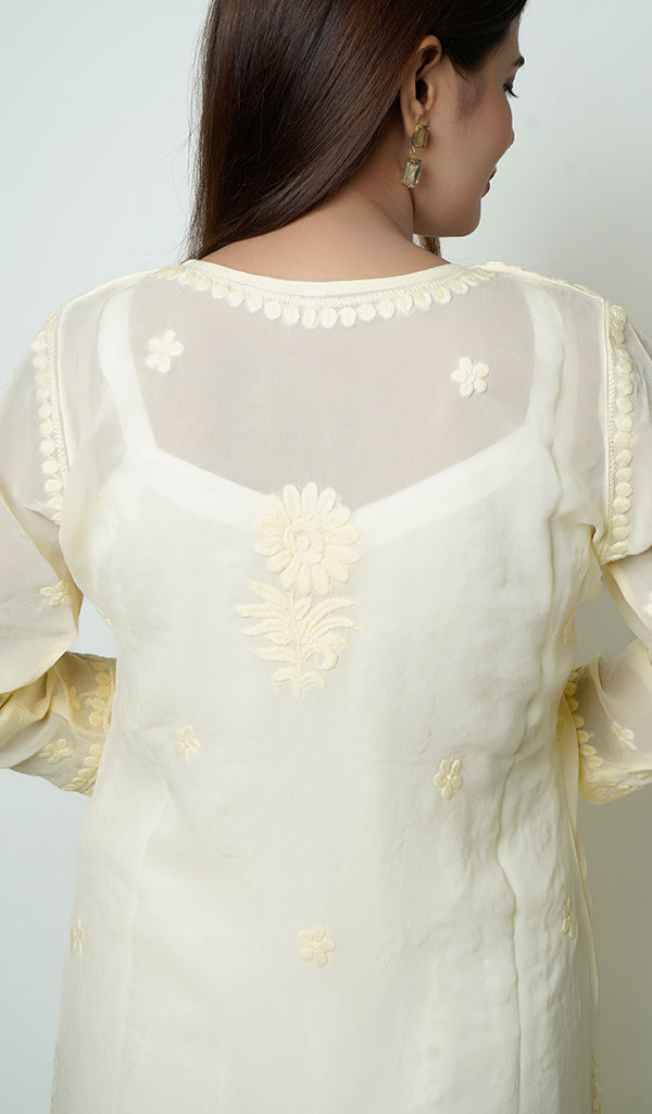 Women's Lakhnavi Handcrafted Viscose Georgette Chikankari Kurti - HONC0119262