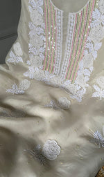 Load image into Gallery viewer, Women's Lakhnavi Handcrafted Pure Organza Chikankari Unstitched Kurta And Dupatta Set- HONC0300419