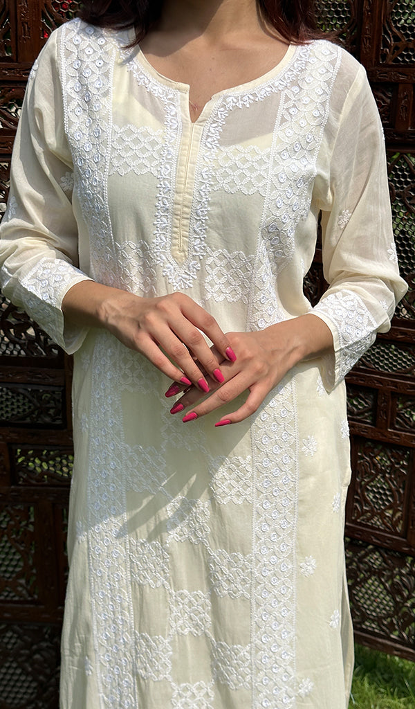 Areej Women's Lucknowi Handcrafted Cotton Chikankari Kurti - HONC0225193