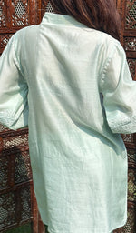 Load image into Gallery viewer, Women's Green Lakhnavi Handcrafted Chanderi Silk Chikankari Top And Pant Set