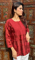 Load image into Gallery viewer, Hania Women's Lakhnavi Handcrafted Chanderi Silk Chikankari Top - HONC0237456