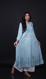 Load image into Gallery viewer, Sabana Women's Lucknowi Handcrafted Mul Cotton Chikankari Anarkali Dress- HONC0164020