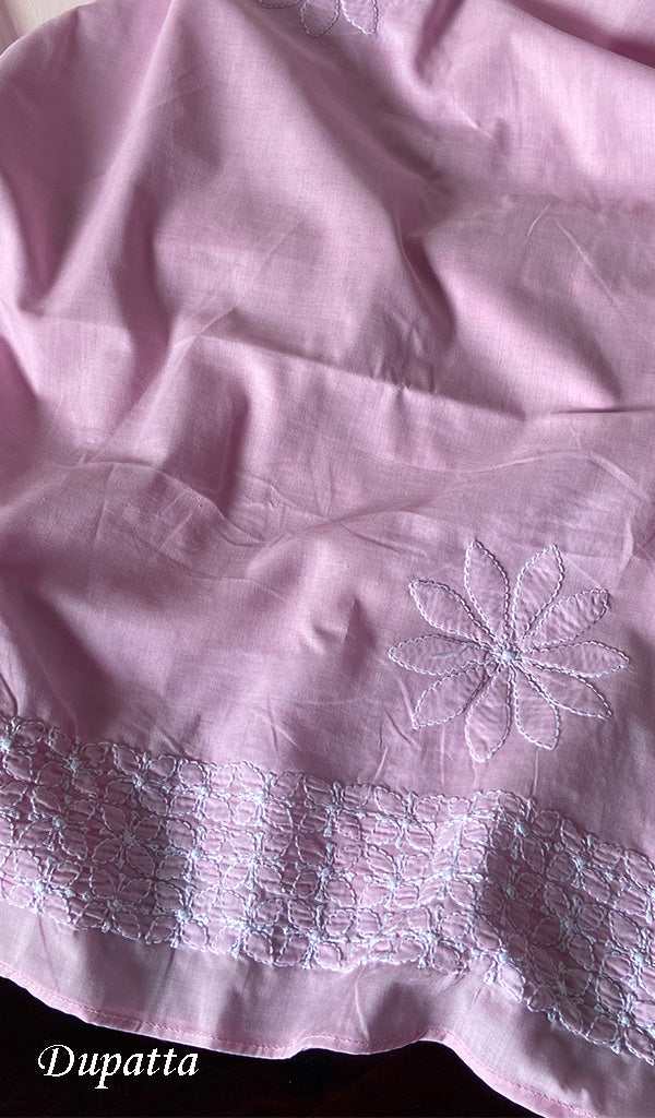 Pink Cotton Chikankari Semi