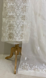 Load image into Gallery viewer, Women's Lakhnavi Handcrafted Pure Organza Chikankari Unstitched Kurta And Dupatta Set- HONC0222853