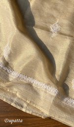 Load image into Gallery viewer, Women's Lucknowi Handcrafted Kota Chanderi Chikankari Semi-Stitched Kurta And Dupatta Set - HONC0244099