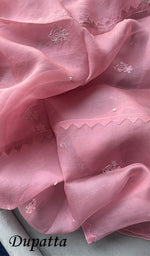将图像加载到图库查看器中, Women's Lakhnavi Handcrafted Pure Organza Chikankari Unstitched Kurta And Dupatta Set- HONC0233729