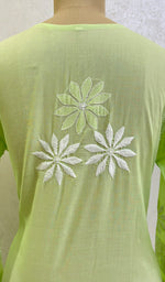 Load image into Gallery viewer, Green Women's Lucknowi Handcrafted Cotton Chikankari Kurti