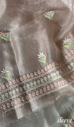 Load image into Gallery viewer, Women's Lakhnavi Handcrafted Pure Organza Chikankari Semi - Stitched Kurta And Dupatta Set- HONC0240389