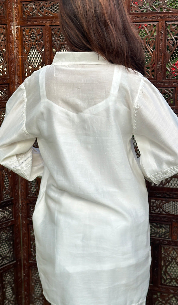 Afifa Women's Lakhnavi Handcrafted Chanderi Silk Chikankari Top And Pant Set - HONC0243260