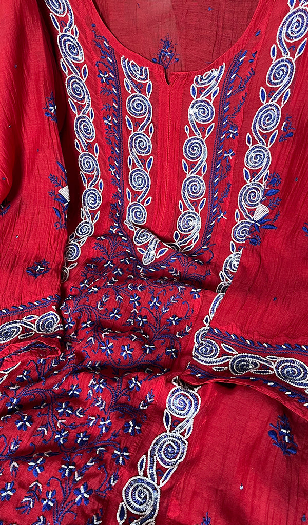 Aaliyah Women's Lakhnavi Handcrafted Mul Chanderi Semi - Stitched Kurta And Dupatta Set - HONC0260914